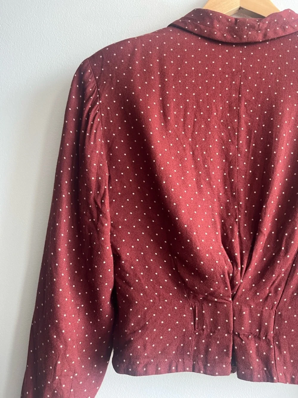 Vintage Esprit Polka Dot Burgundy Cropped Blazer Women Size S Spring Trend ❤️ - Picture 12 of 15
